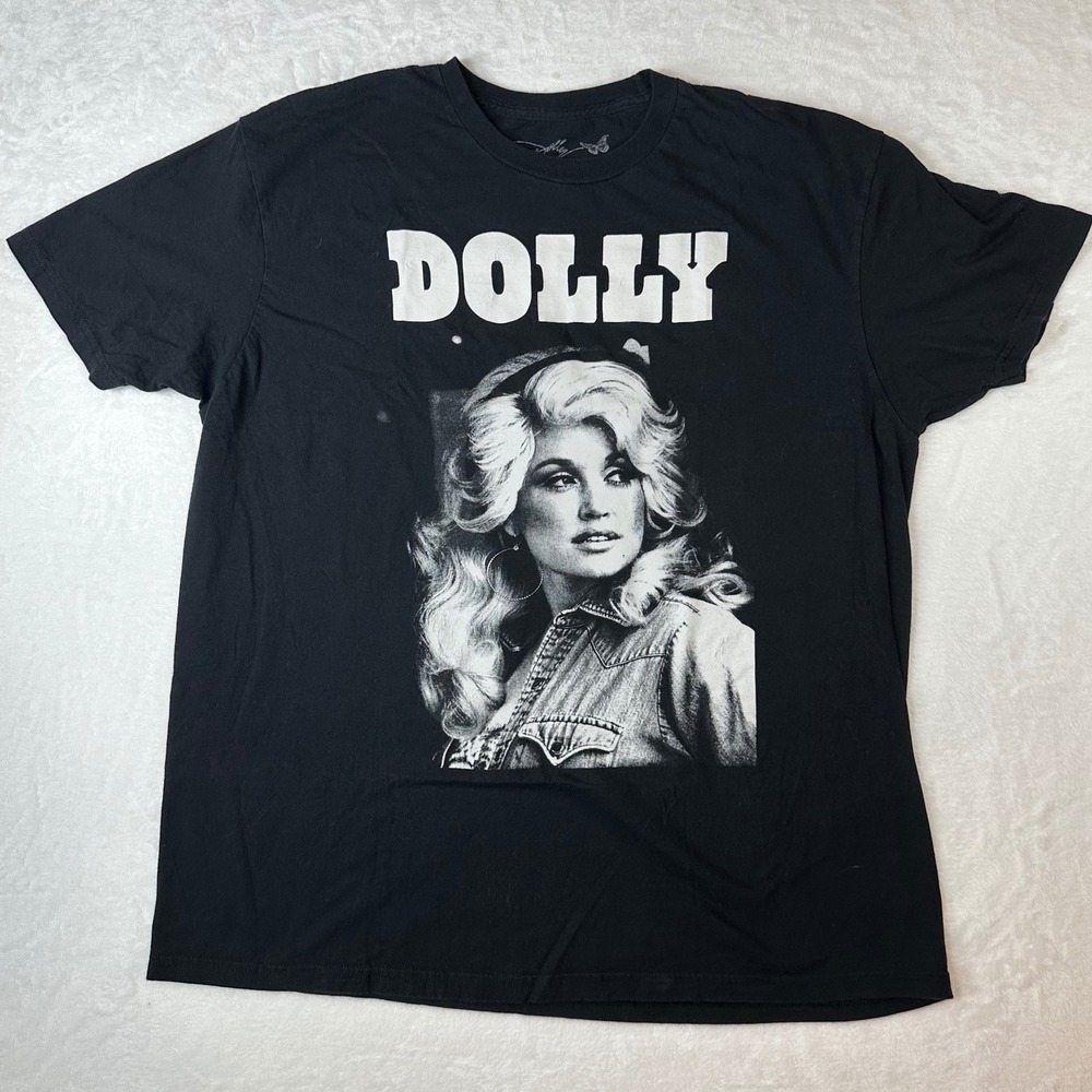 Dolly Parton Graphic T-Shirt Black XL Short Sleeve Country Music Portrait Tee